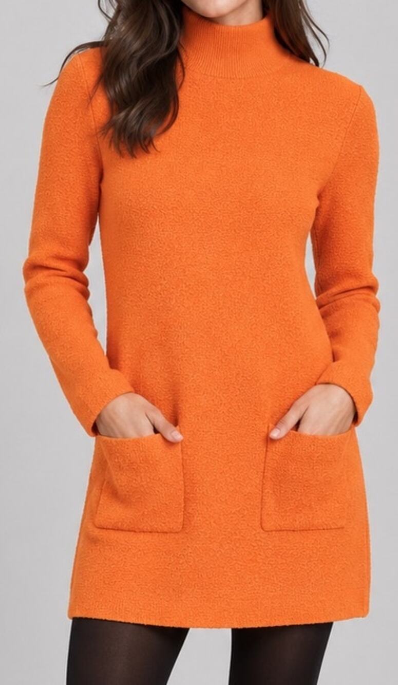 Zara Orange Mock Neck Knit Sweater Mini Dress with Pockets - Size Small